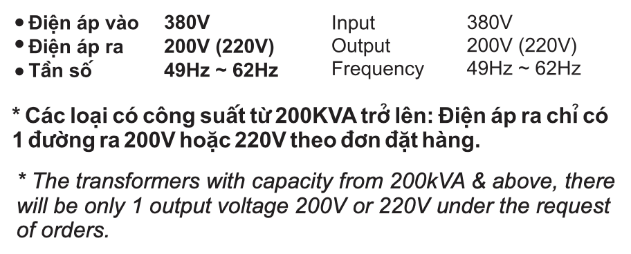 Mô tả-3 PHASES LOW VOLTAGE TRANSFORMER